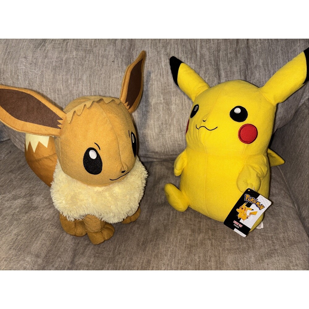 Big 16 Inch Set If 2 Pokemon Plush Pikachu (has Tags) Evee 2014 2022 - Picture 1 of 16